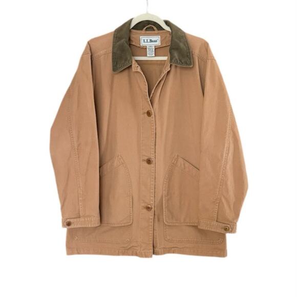 LL Bean Chore Jacket Vintage Field Barn Coat Women  Medium Tan Corduroy Collar - Picture 1 of 12